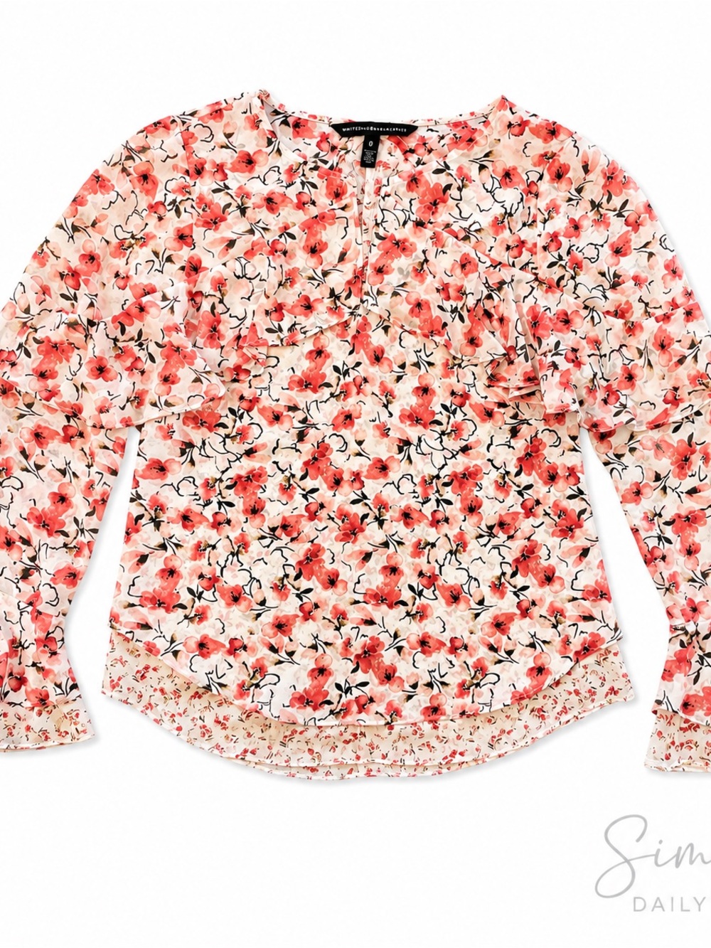 White House black market floral ruffle blouse SZ 0 long sleeve lined Top women’s